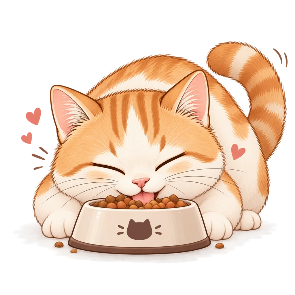 Miso eating happily from a full bowl.